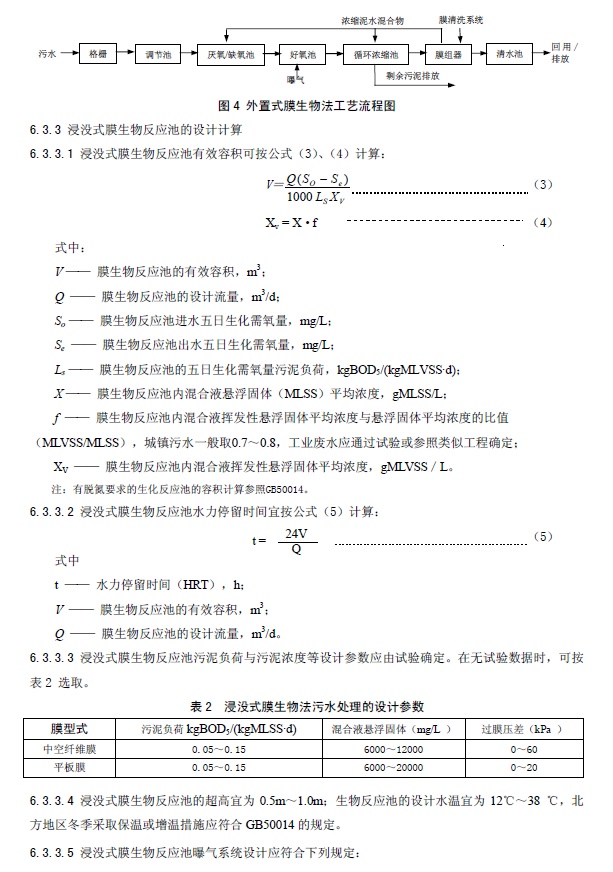 膜生物法污水處理工程技術規范